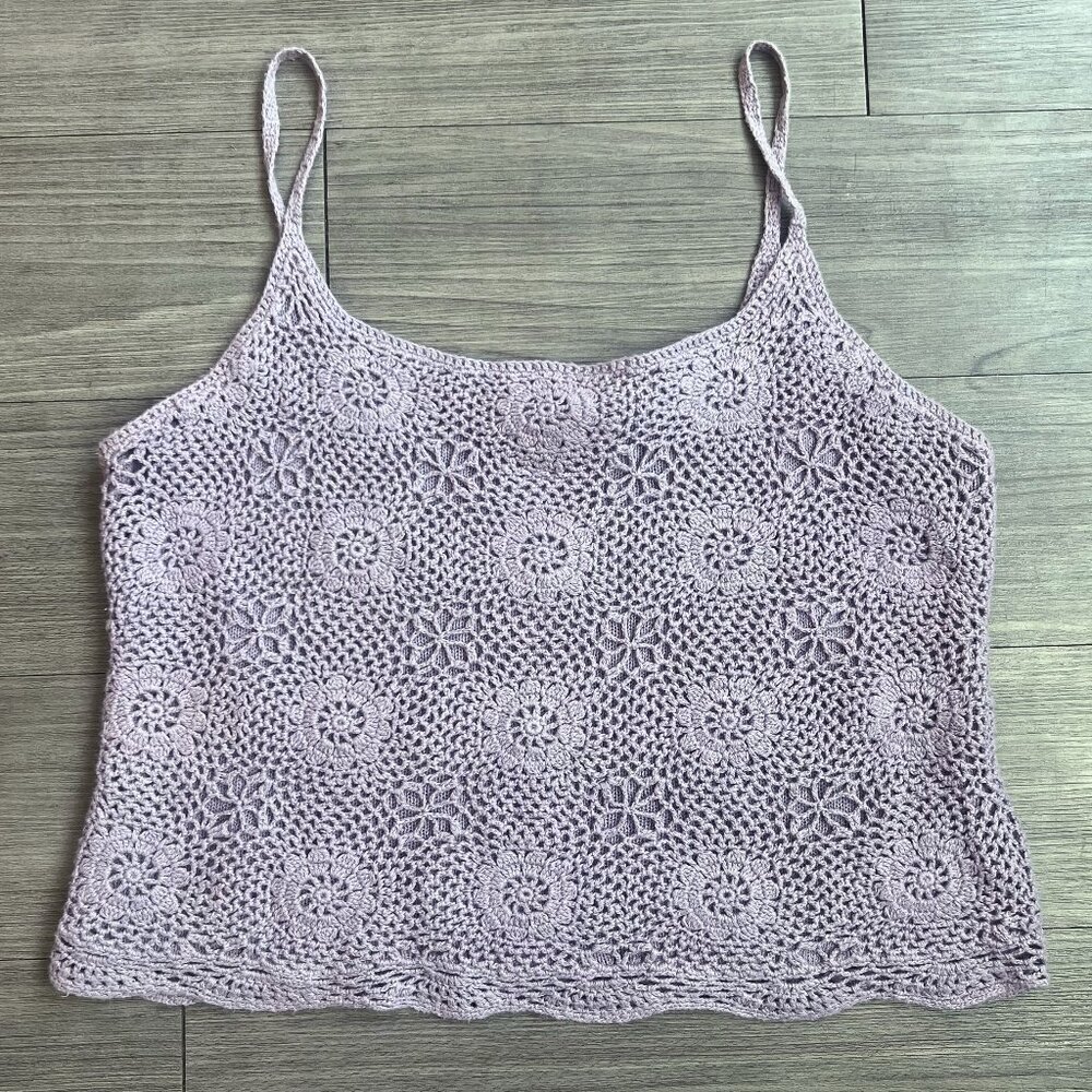 Vintage Newport News Jeanology Lavender Crochet Lined Tank Top Size L